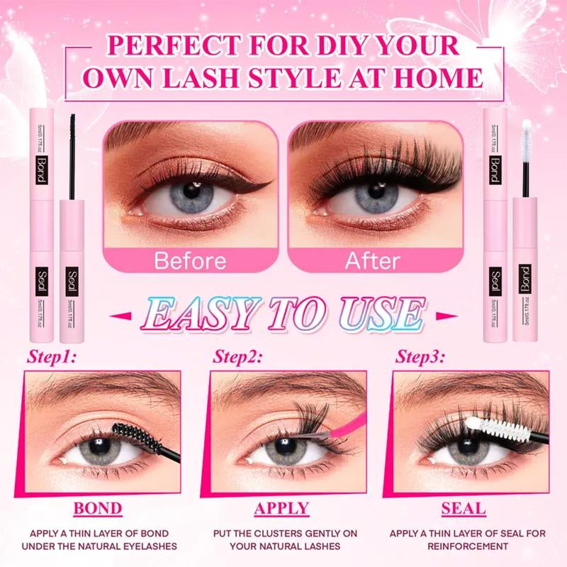 1712PCS Eyelash Cluster Kit, Dense Long Curl Lashes DIY Lash Clusters DIY Extension Set, Multiple Lengths, Includes Bond&Seal &Remove&Eyelash Tweezers &Brush D Curl（Ss02）