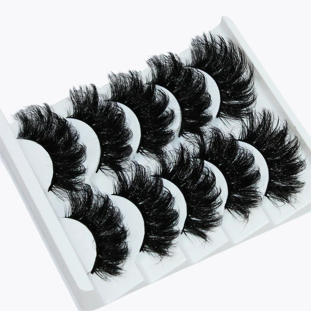💎 Thick Dramatic Faux Mink Eyelashes – 5 Pairs Fluffy 3D Volume Lashes