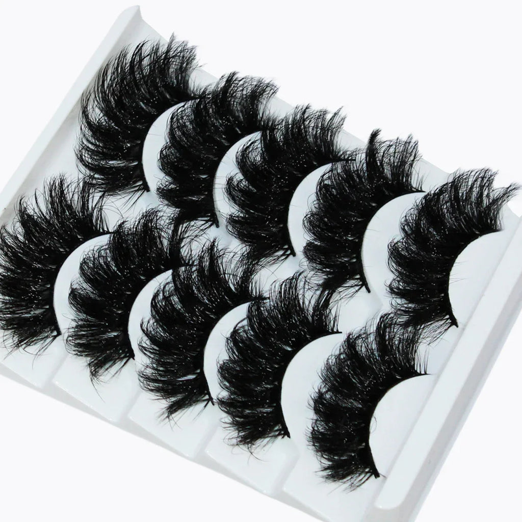 💎 Thick Dramatic Faux Mink Eyelashes – 5 Pairs Fluffy 3D Volume Lashes
